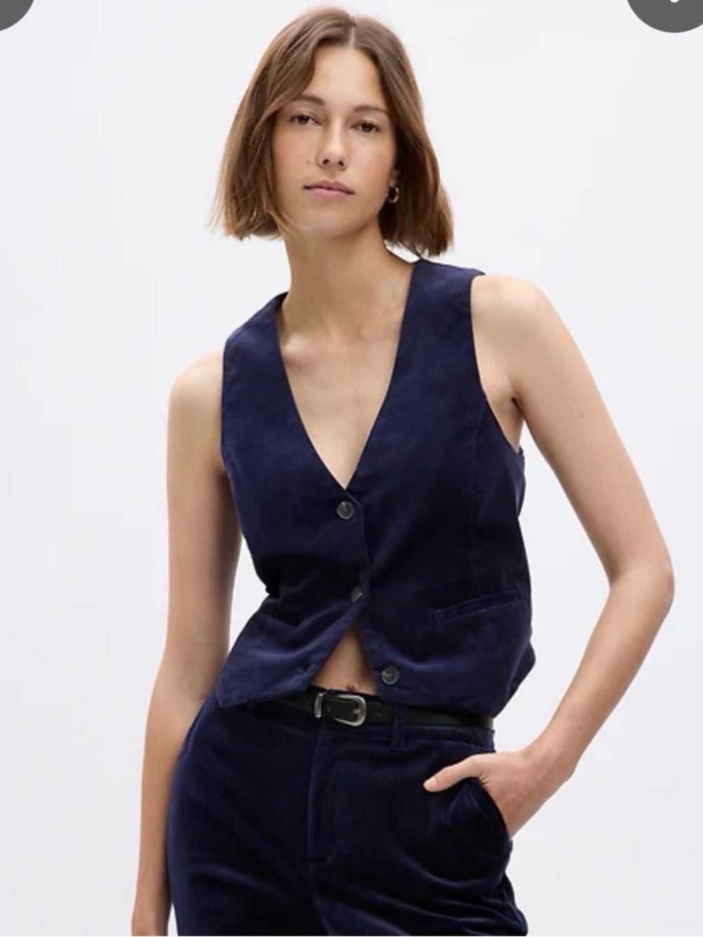 GAP Velvet Button Vest Waistcoat Navy Blue Office Tailored Layering Sz S - Picture 12 of 12